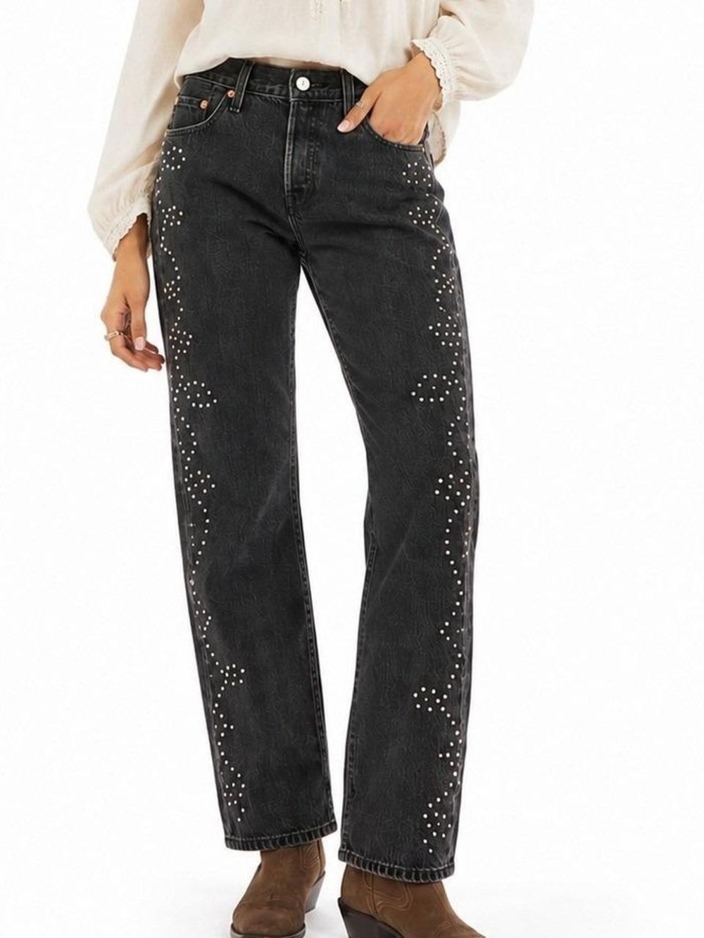 NWT Levi's Premium 501 '90s Bejeweled Black Jeans 27x30 Crystal Embellished